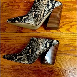 Sam Edelman snakeskin mules.